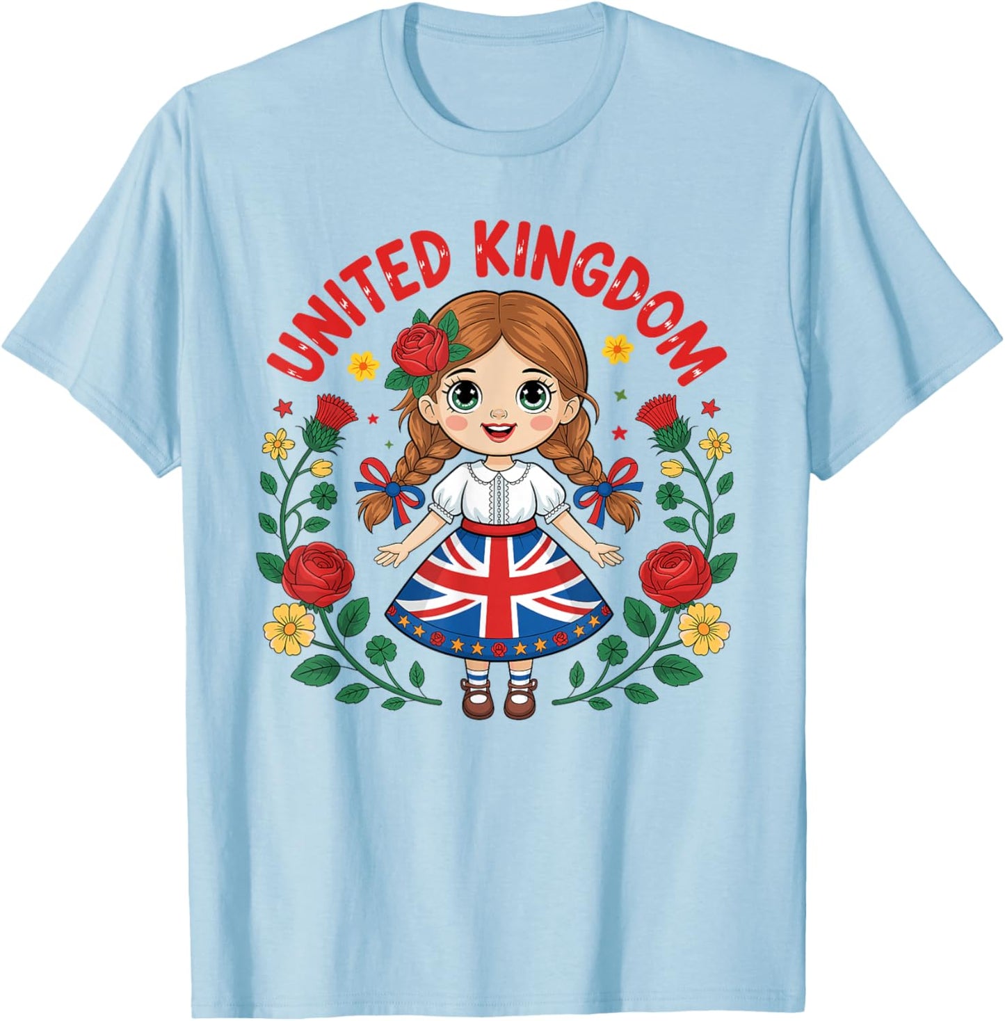 Cute United Kingdom Girl Dress with Union Jack Art for Kids T-Shirt - T-Shirt | Light Blue