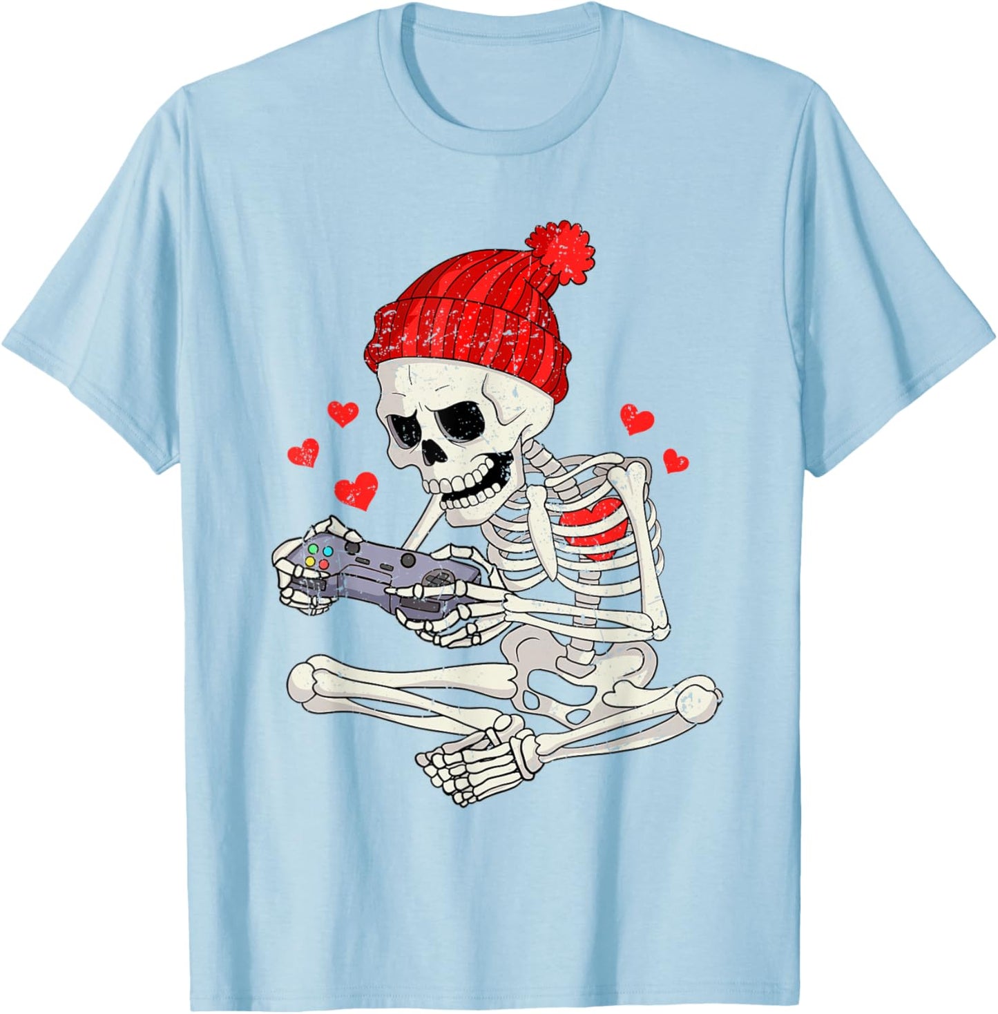 Funny Boys Valentines Skeleton Gamer Video Games Gaming T-Shirt - T-Shirt | Light Blue