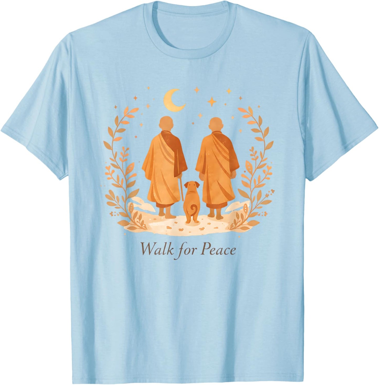 Minimalist Zen Art Walk for Peace Monks with Aloka Dog T-Shirt - T-Shirt | Light Blue