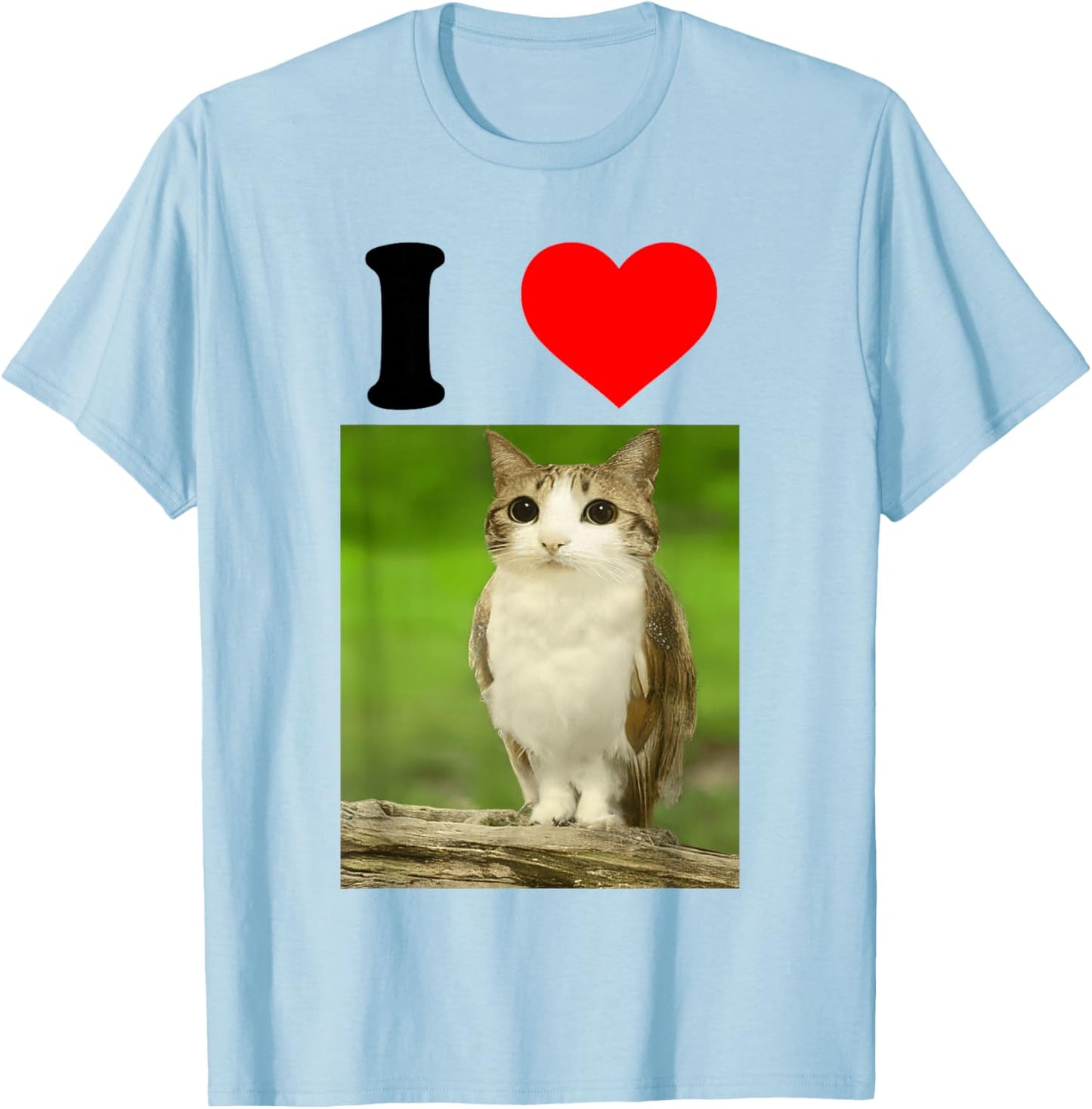 I Love Meowl - I Heart Meowl | Funny Cute Cat Owl Meme T-Shirt - T-Shirt | Light Blue