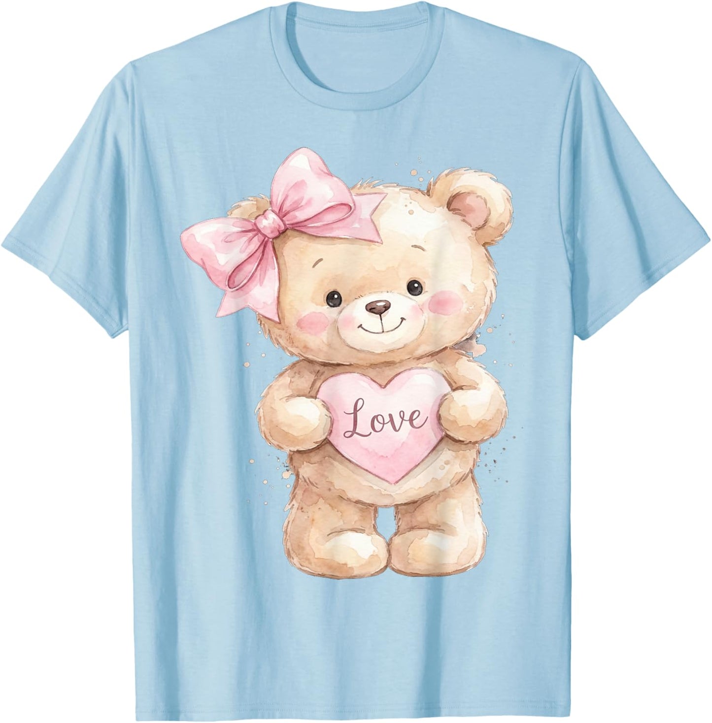 Cute Teddy Bear Women Valentines Shirt Girl Heart T-Shirt - T-Shirt | Light Blue
