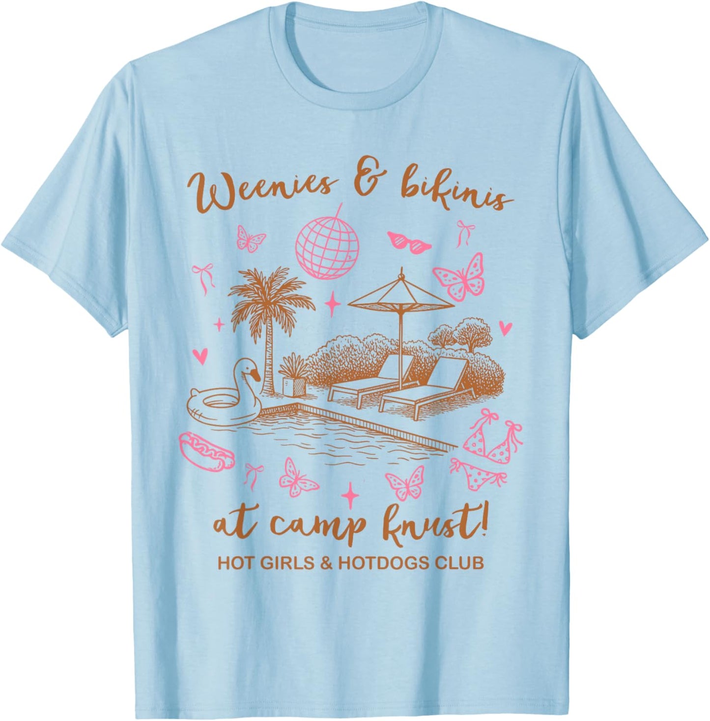 Bride to Be Bachelorette Weenies & Bikinis at Camp Krust T-Shirt - T-Shirt | Light Blue