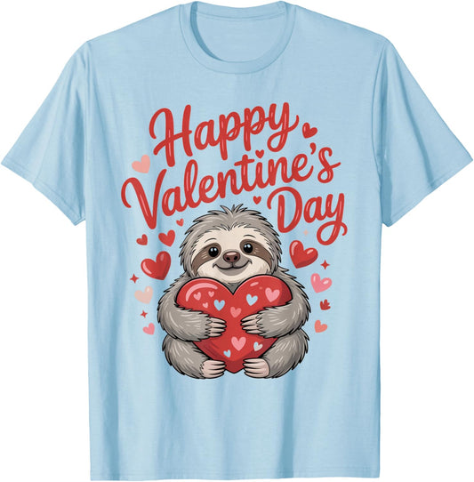 Happy Valentine’s Day Cute Sloth with Heart T-Shirt - T-Shirt | Light Blue