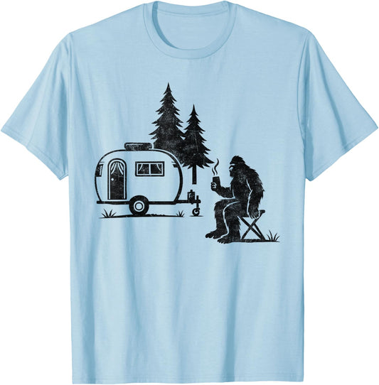 Camping Motorhome RV Bigfoot Lover Adventure Nature Outdoor T-Shirt - T-Shirt | Light Blue