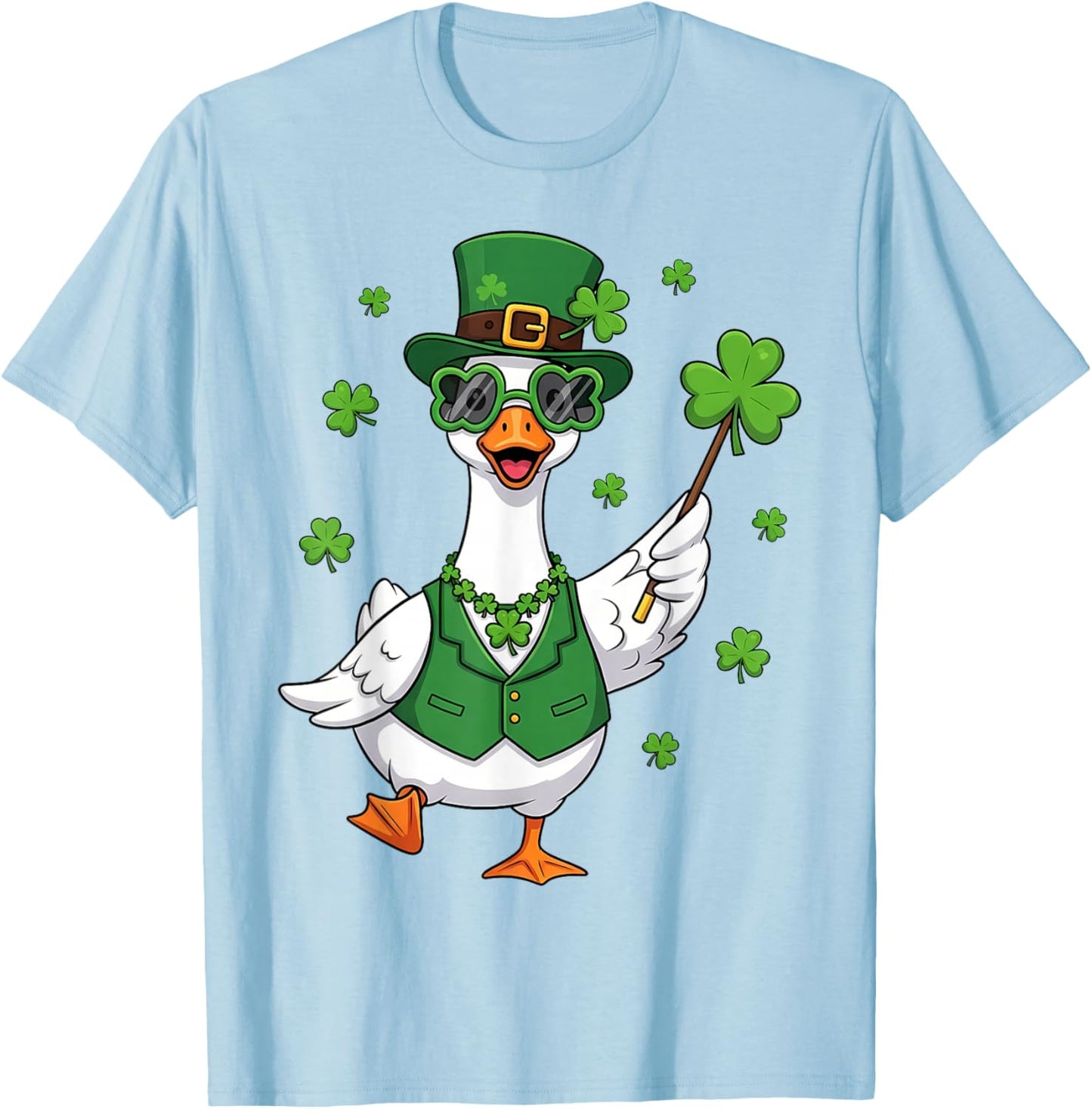 Funny St Patricks Day Goose Shamrock Leprechaun T-Shirt - T-Shirt | Light Blue