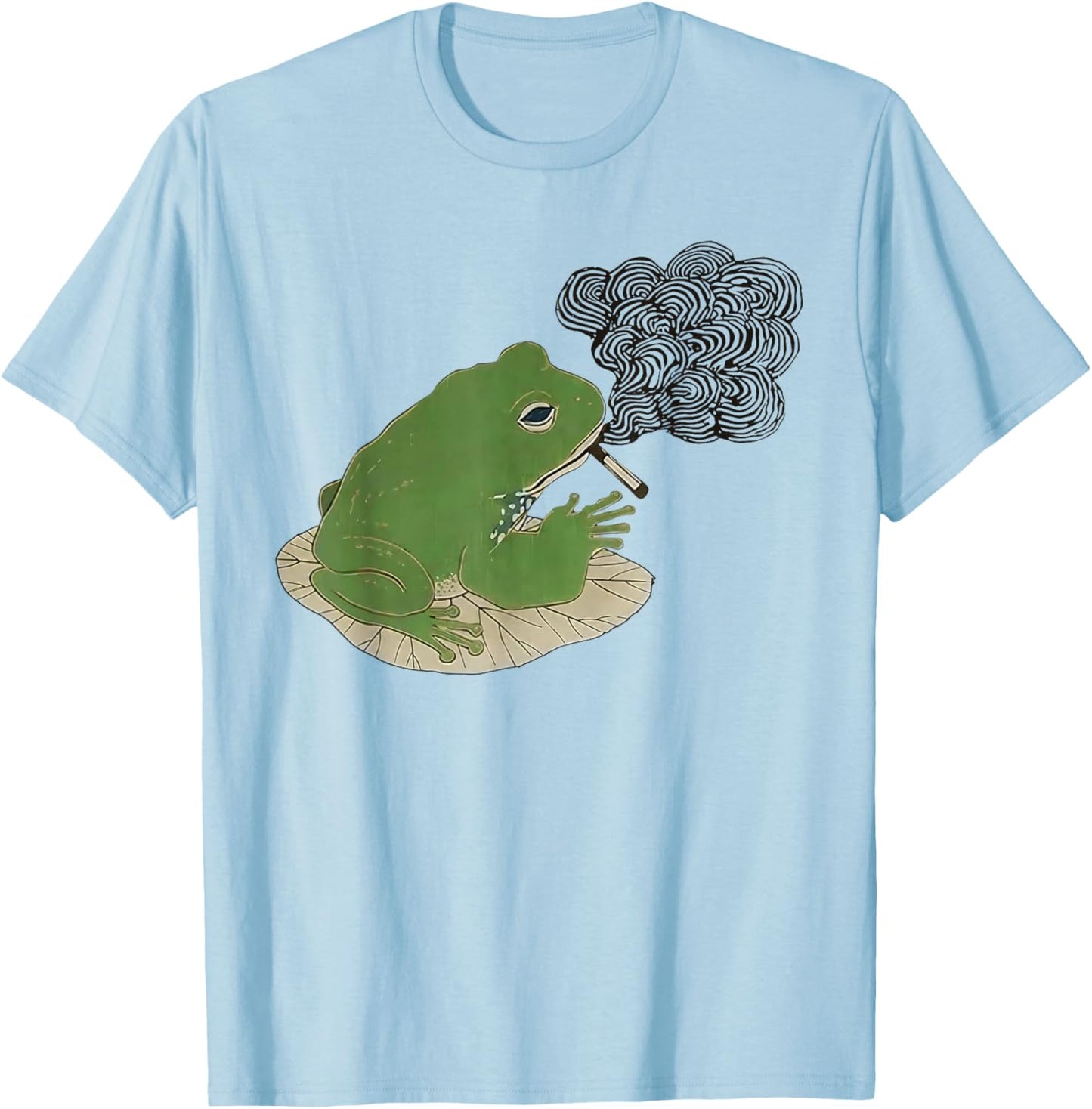 Tired Japanese Frog Funny Smoking Frog Meme Cigarette Gen Z T-Shirt - T-Shirt | Light Blue