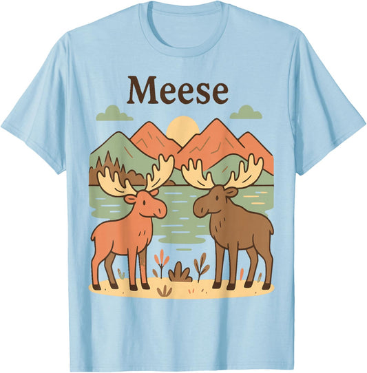 Funny Moose Meese Cute Nature Wildlife Animal Kids Men Women T-Shirt - T-Shirt | Light Blue