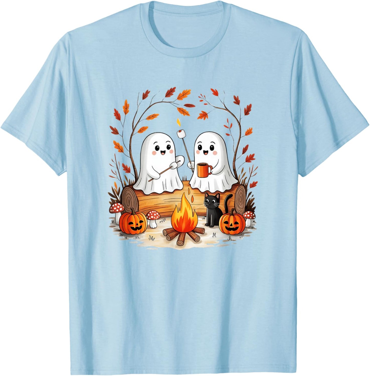 Retro Cute Ghost Funny Halloween Fall Camping Boo Ghosts T-Shirt - T-Shirt | Light Blue