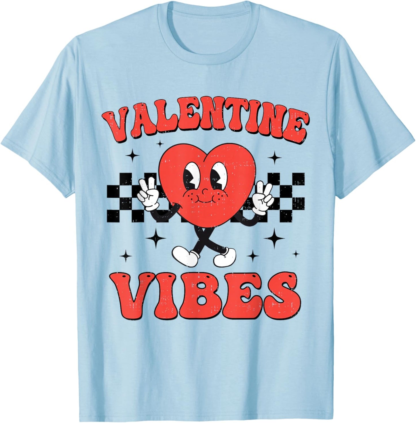 Groovy Valentine Vibes Heart Peace Valentines Day Girls Boys T-Shirt - T-Shirt | Light Blue