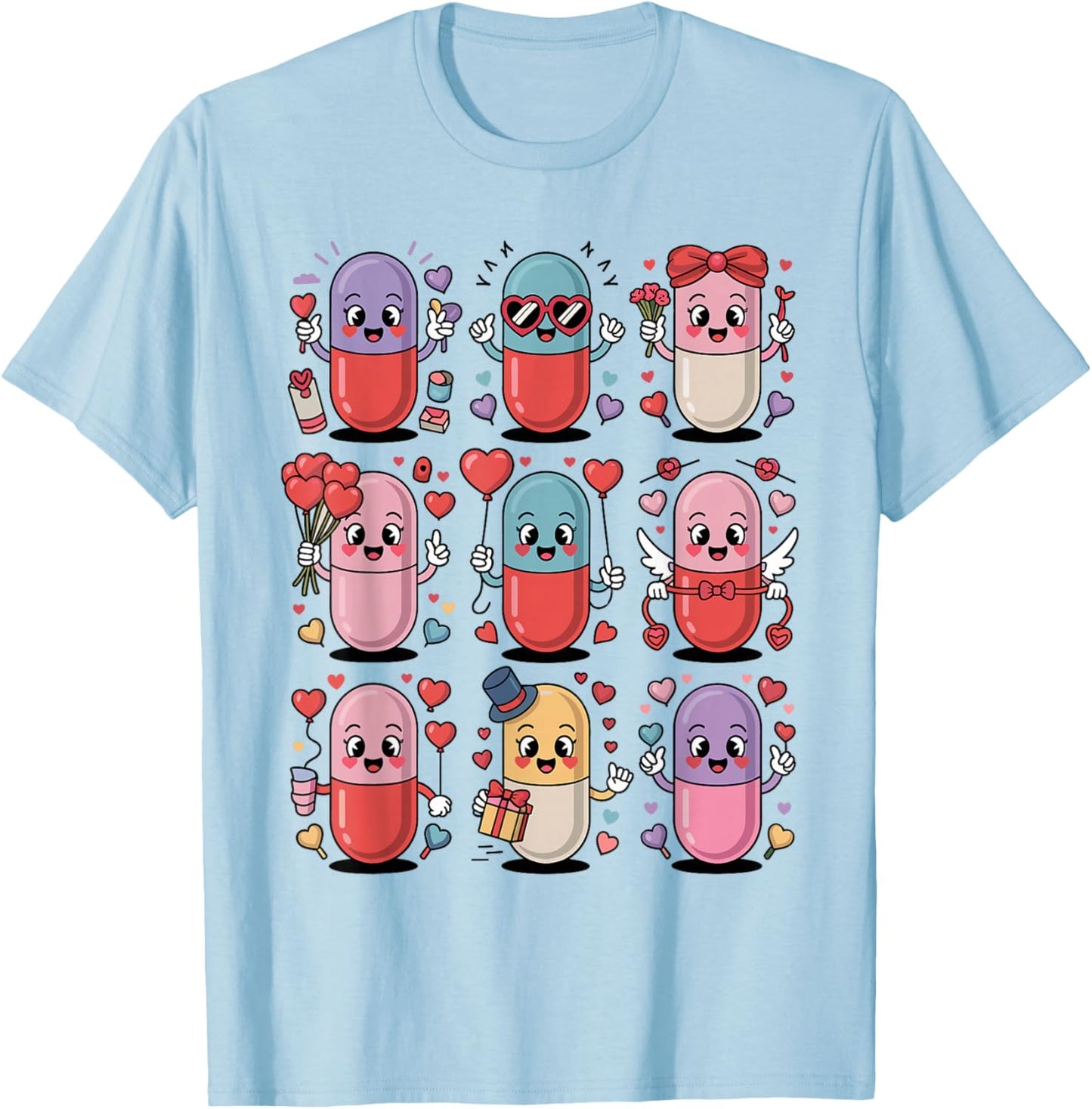 Pharmacy Valentine's Day Pills Heart Love Pharmacist Tech T-Shirt - T-Shirt | Light Blue