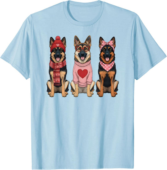 Cute German Shepherd Valentine Alsatian Dog T-Shirt - T-Shirt | Light Blue