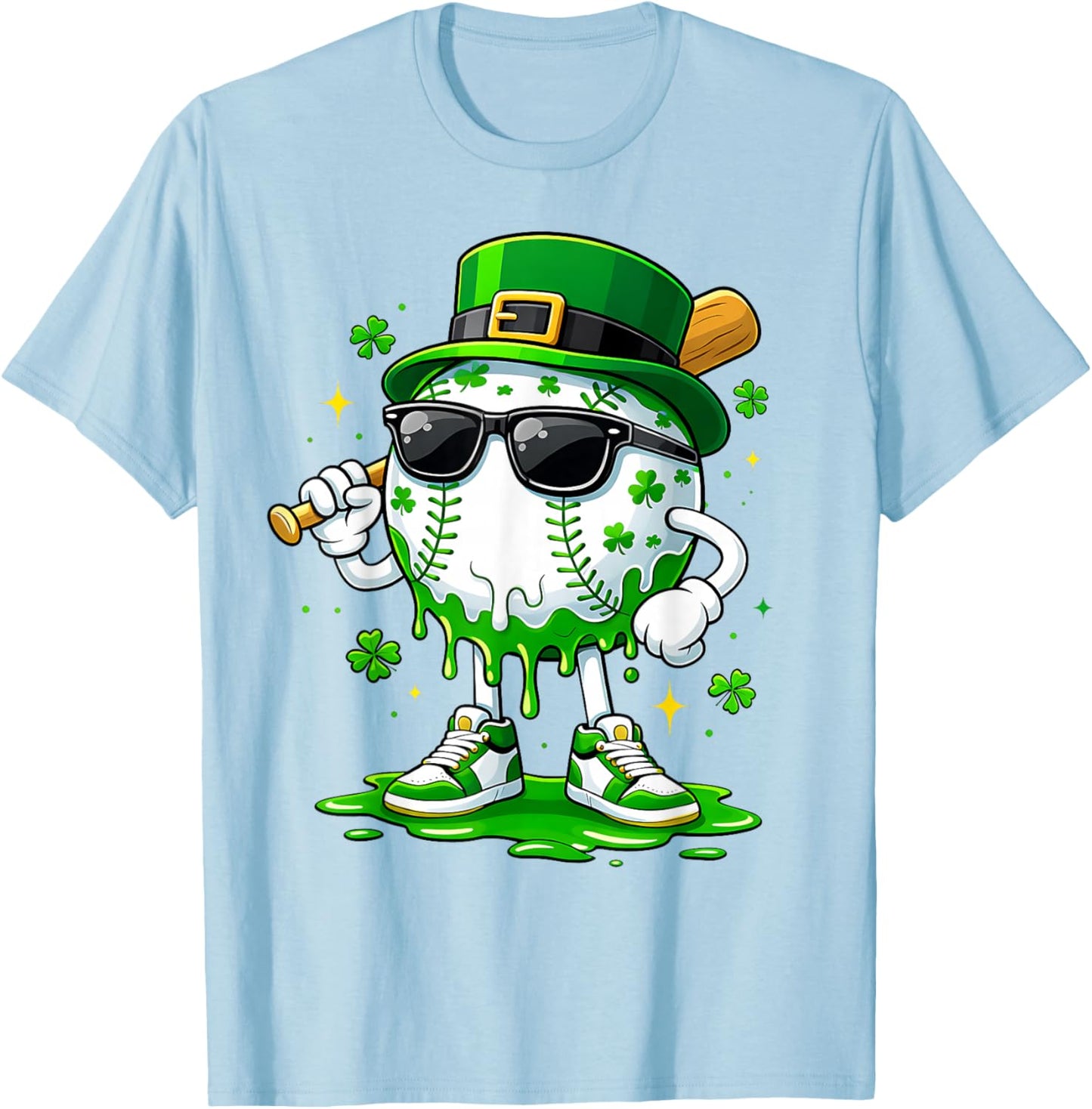 Baseball Drip Ice Cream Boys Youth Kids St Patricks Day T-Shirt - T-Shirt | Light Blue