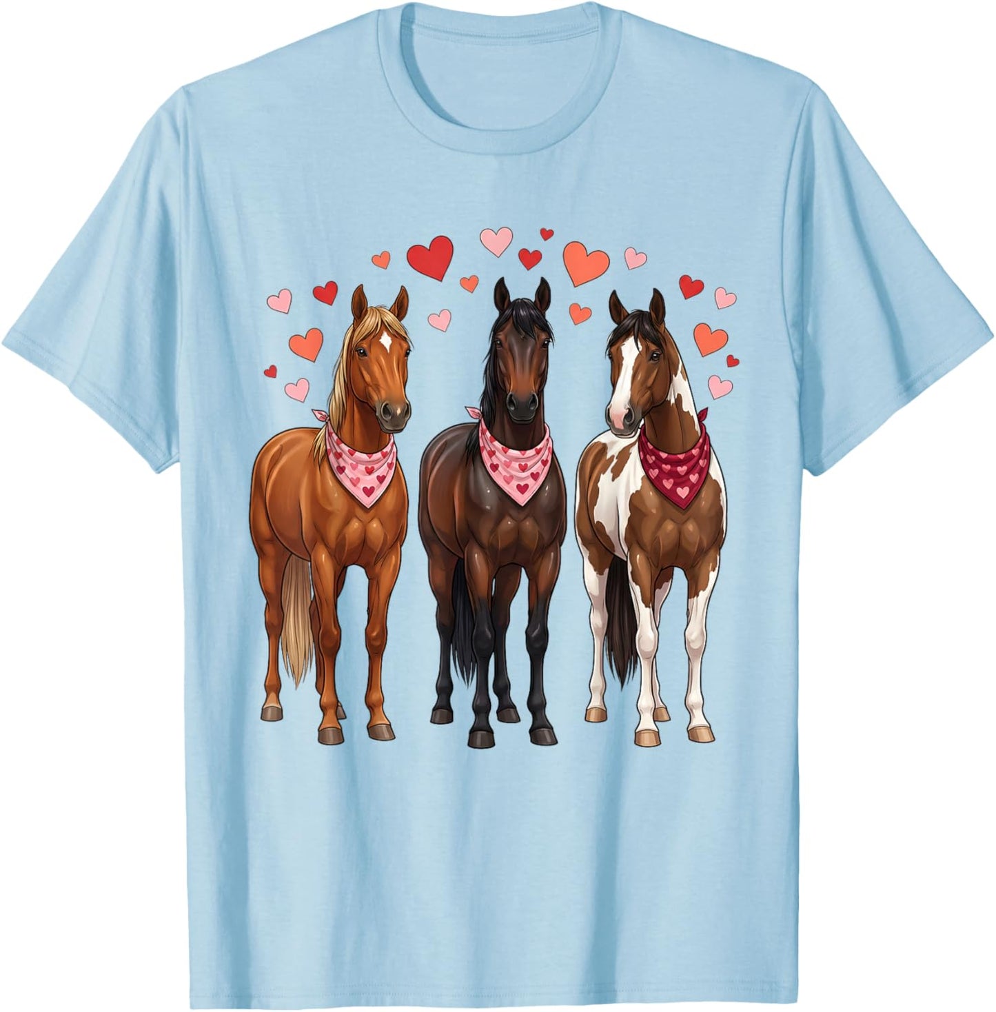 Valentines Day Horses Hearts Bandanas Love Equestrian Girls T-Shirt - T-Shirt | Light Blue