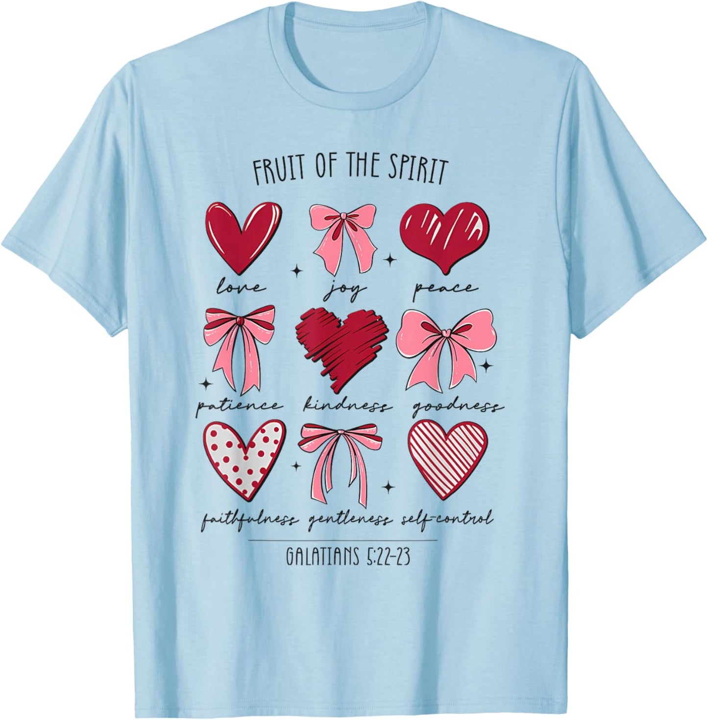 Fruit of The Spirit Christian Hearts Galatians 5:22-23 T-Shirt - T-Shirt | Light Blue