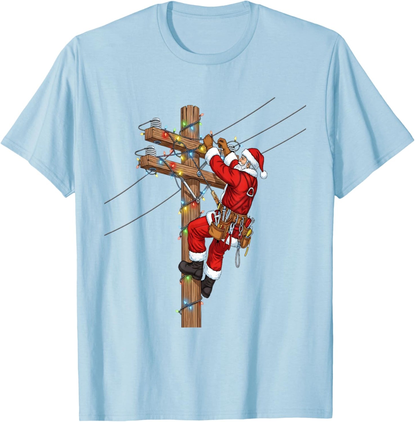 Funny Santa Lineman Christmas T-Shirt - T-Shirt | Light Blue