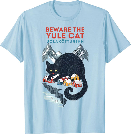 Creepmas Vintage Beware The Yule Cat Dark Christmas T-Shirt - T-Shirt | Light Blue