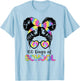100 Days Smarter Girls Messy Bun Hair 100th Day of School T-Shirt - T-Shirt | Light Blue