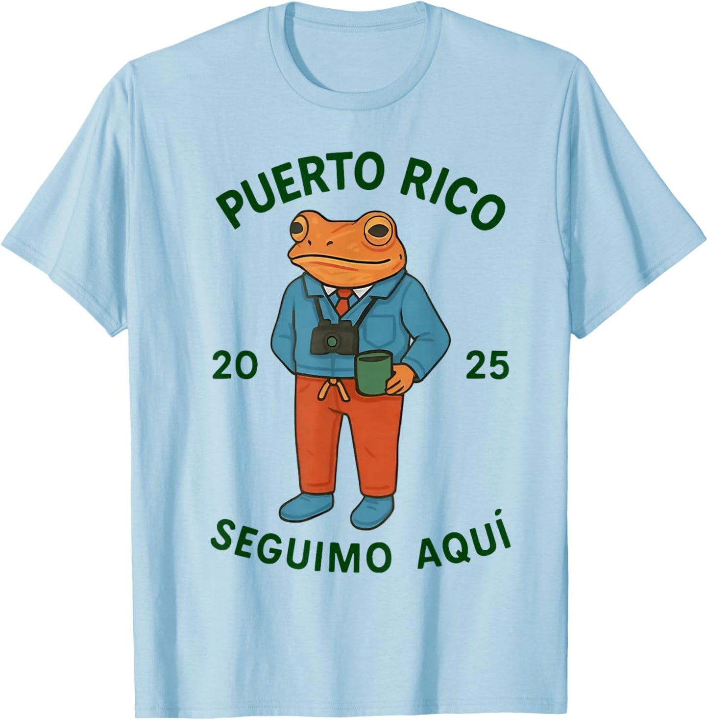 Puerto Rico Seguimo Aqui Frog 2025 T-Shirt - T-Shirt | Light Blue