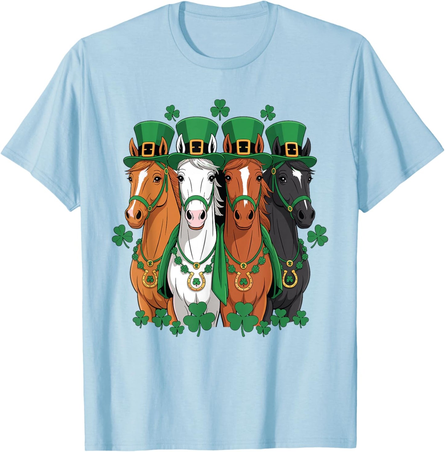 St Patricks Day Equestrian Cowboy Cowgirl Horse Lover Horses T-Shirt - T-Shirt | Light Blue