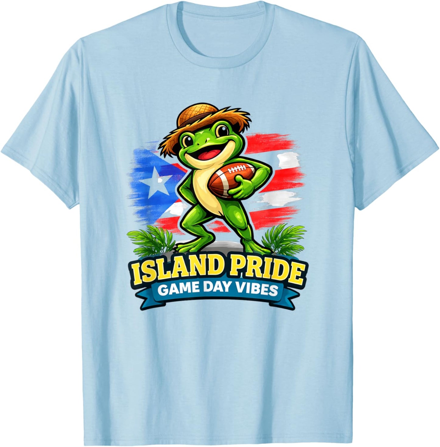 Puerto Rico Game Day Island Pride Football Vibes Coquí Frog T-Shirt - T-Shirt | Light Blue