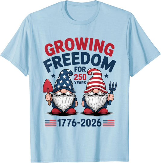250 Years 1776-2026 250th Birthday Gardening Gnomes T-Shirt - T-Shirt | Light Blue