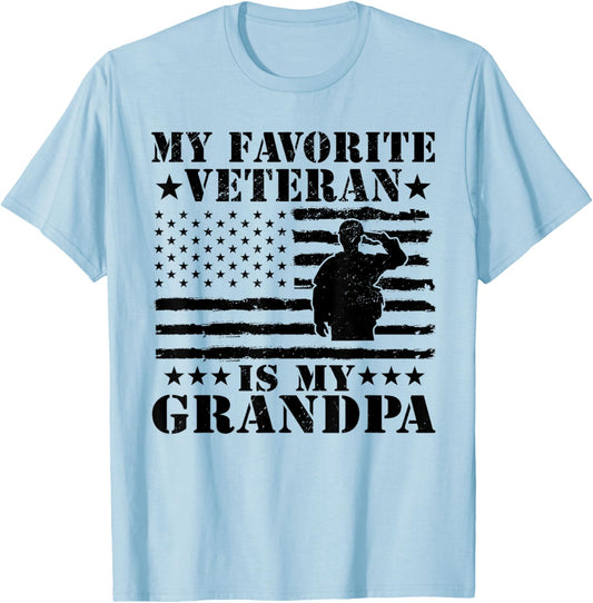 My Favorite Veteran is My Grandpa Kids Veterans Day Military T-Shirt - T-Shirt | Light Blue