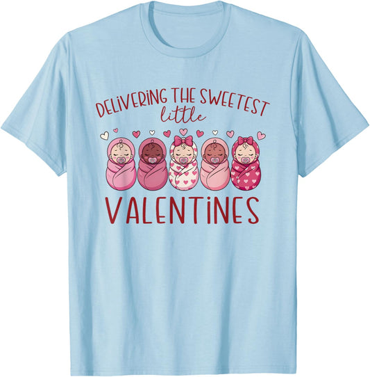 Women Labor and Delivery Nurse Valentine's Day L & D T-Shirt - T-Shirt | Light Blue