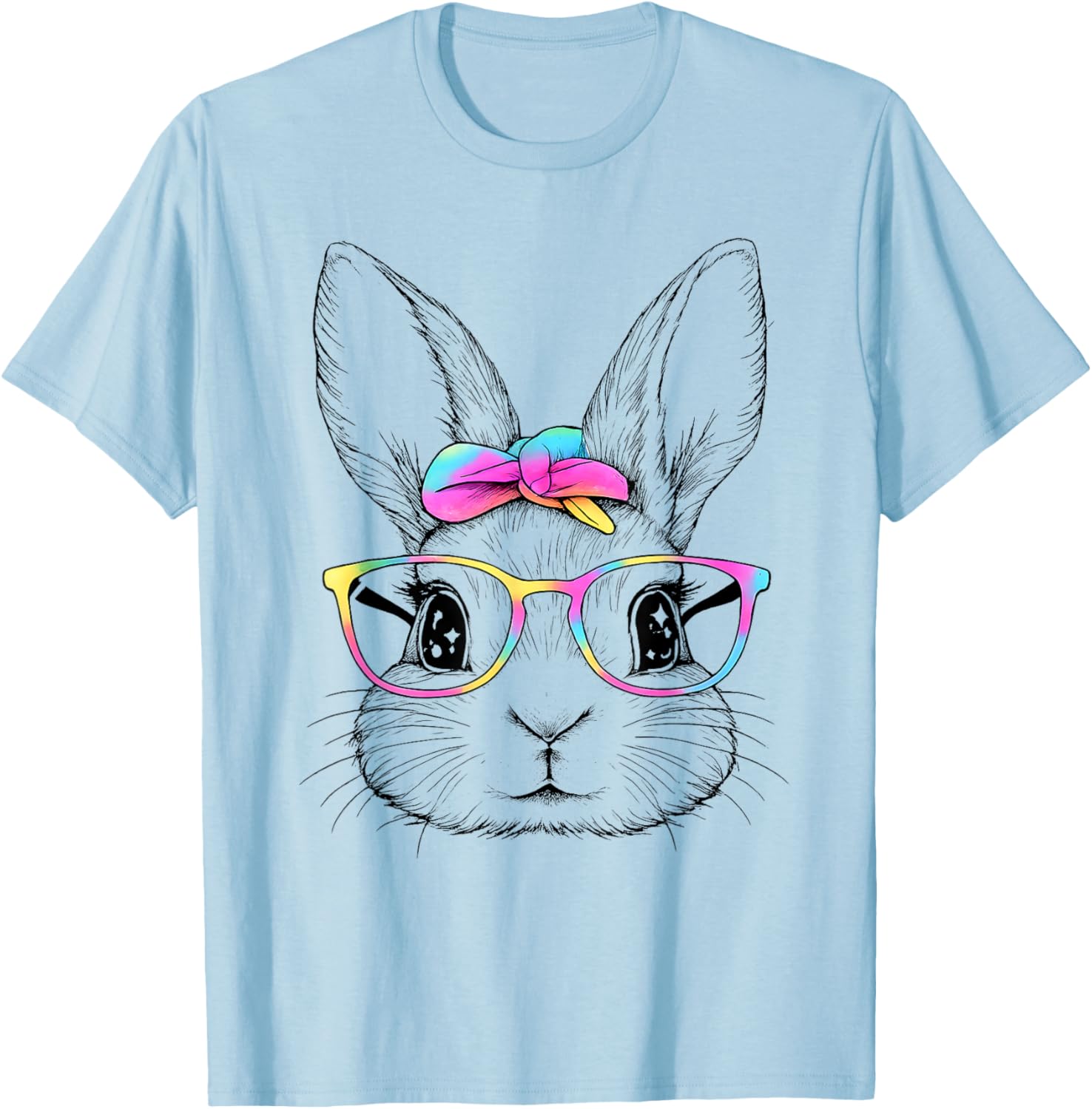 Cute Bunny Rabbit Face Happy Easter Day Women Girls Kids T-Shirt - T-Shirt | Light Blue