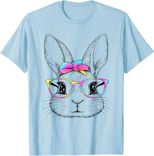Cute Bunny Rabbit Face Happy Easter Day Women Girls Kids T-Shirt - T-Shirt | Light Blue