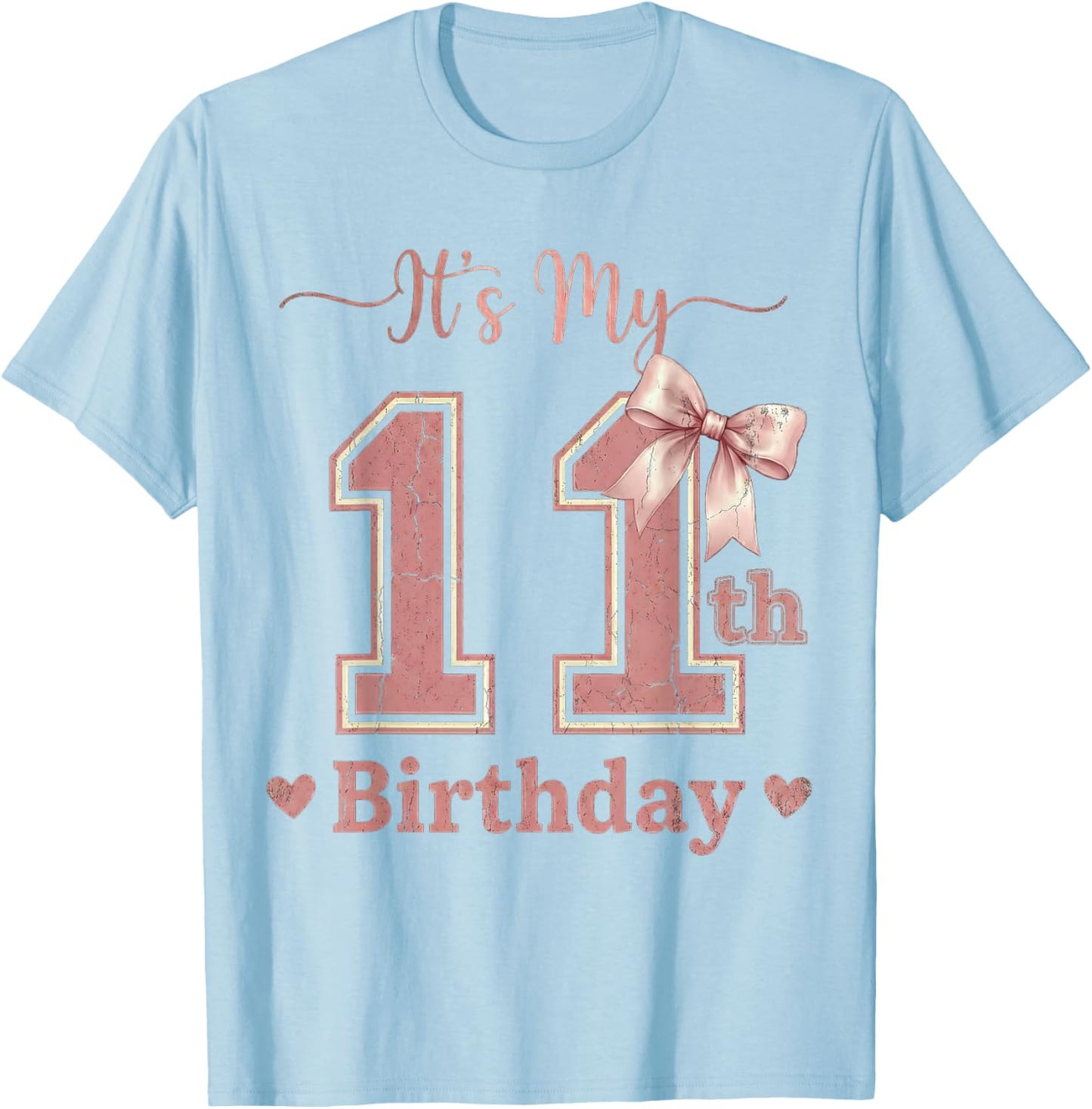 It's My 11th Birthday Girl Coquette Bow Pink 11 Year Old T-Shirt - T-Shirt | Light Blue
