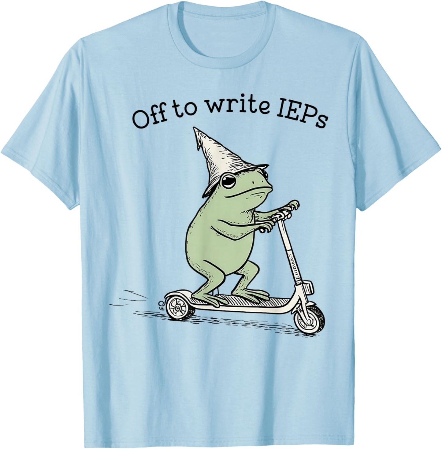 Off to Write IEPs - School Psychologist IEP Frog Scooter T-Shirt - T-Shirt | Light Blue