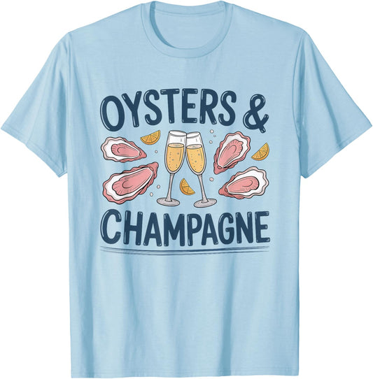 Oysters and Champagne Celebration Foodie Gastronomy T-Shirt - T-Shirt | Light Blue