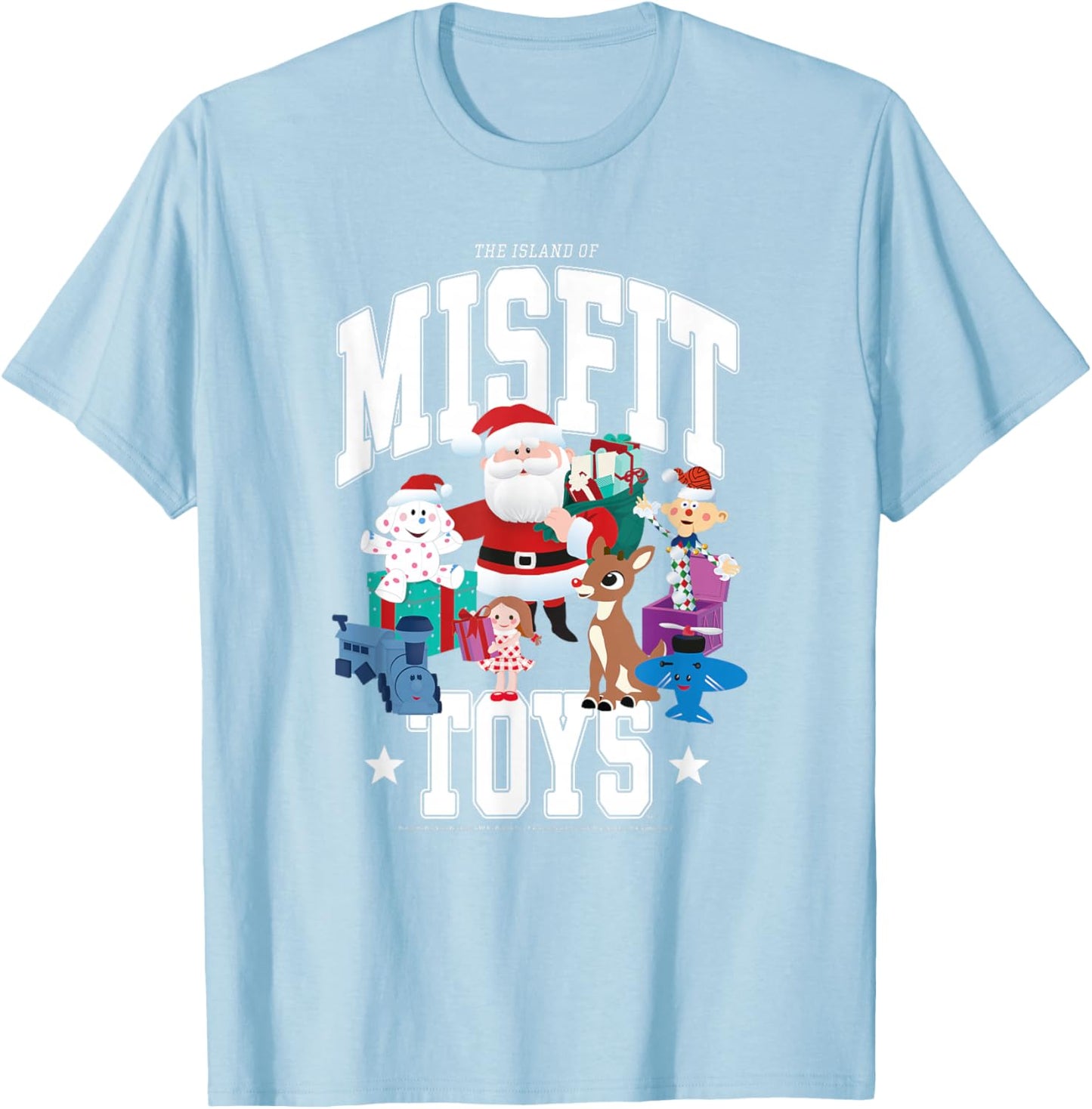 Rudolph Island of Misfit Toys Varsity Style Retro Christmas T-Shirt - T-Shirt | Light Blue