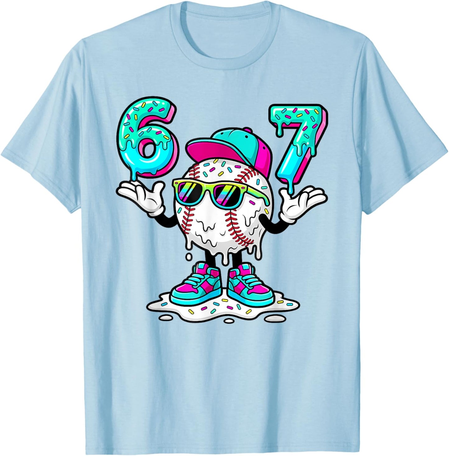 67 Baseball Drip Ice Cream 67 Baseball Men Boy Kids T-Shirt - T-Shirt | Light Blue