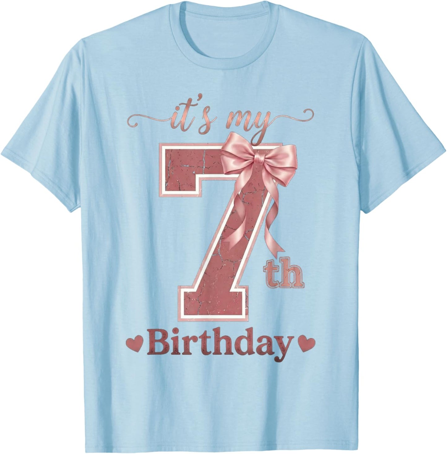 It's My 7th Birthday Girl Coquette Bow Pink 7 Year Old T-Shirt - T-Shirt | Light Blue