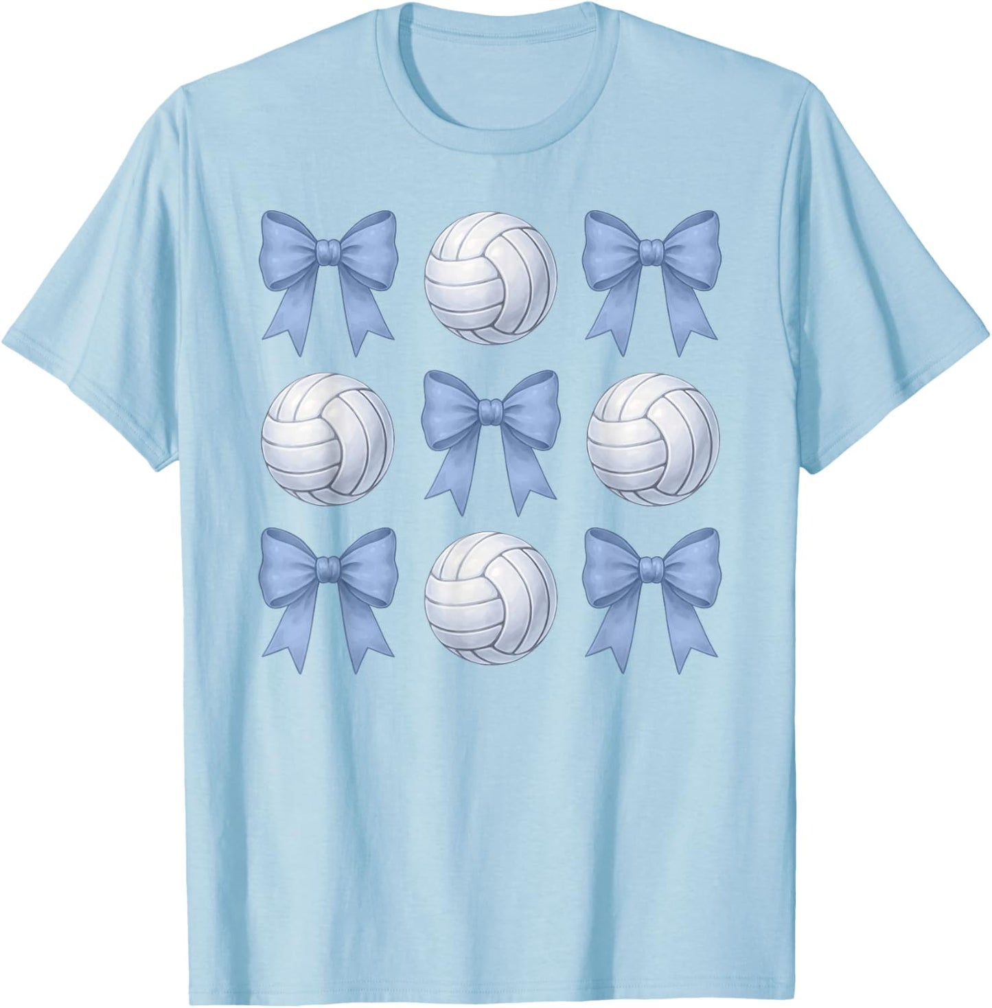 Volleyball Coquette Toile Blue Bow Cute Girls Volleyball T-Shirt - T-Shirt | Light Blue