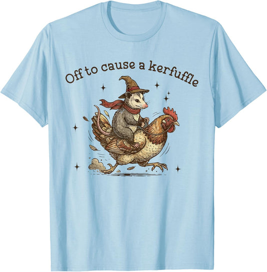 Off to Cause A Kerfuffle Funny Weird Possum with Chicken T-Shirt - T-Shirt | Light Blue