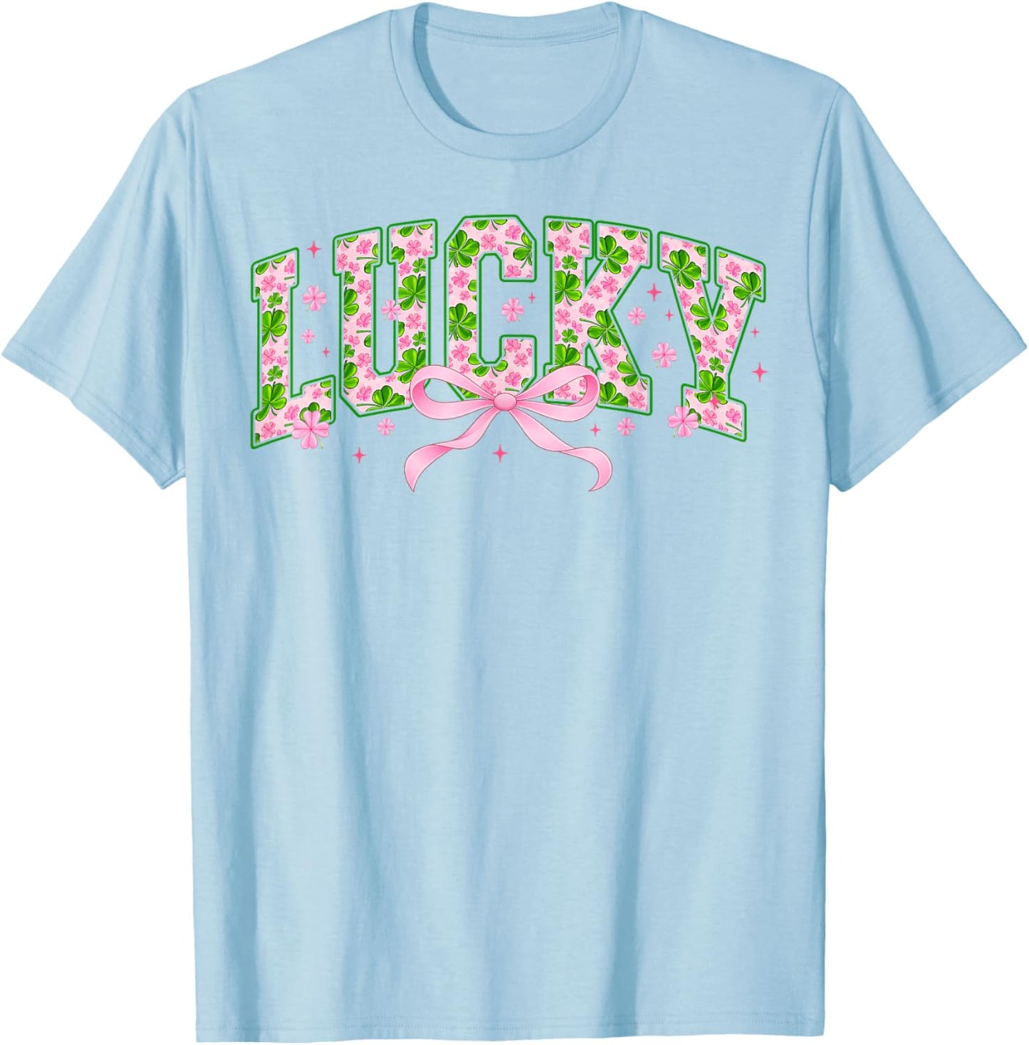 Lucky Pink Ribbon Shamrock St Patricks Women Kid T-Shirt - T-Shirt | Light Blue