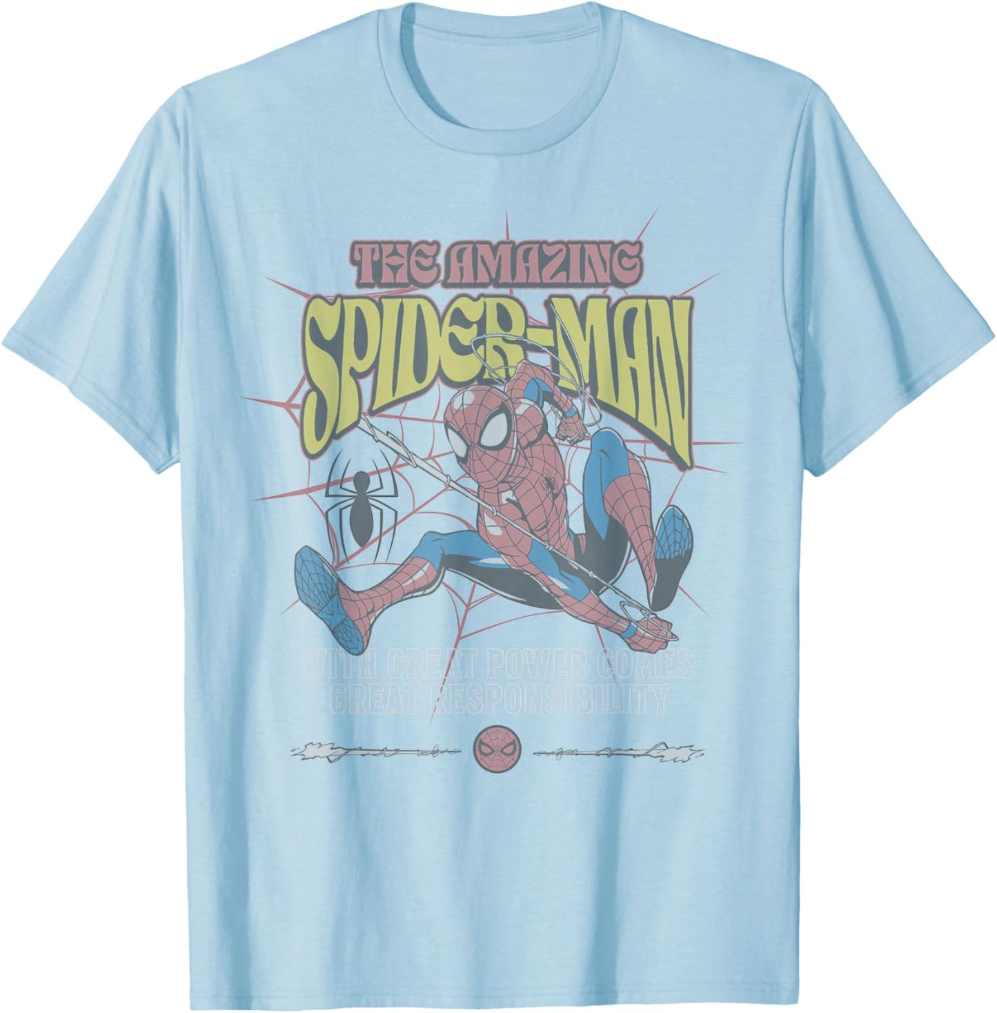 Marvel Comics Spider-Man Great Power Great Responsibility T-Shirt - T-Shirt | Light Blue