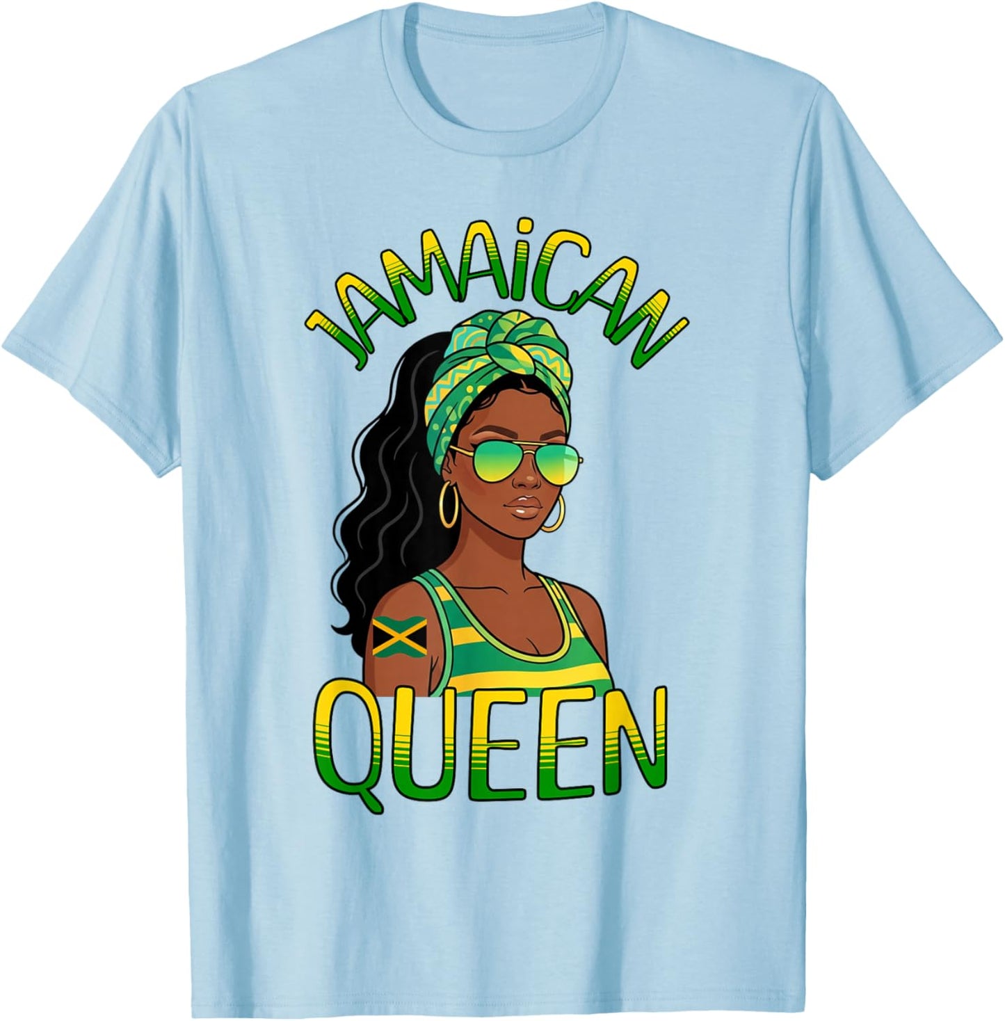 Jamaican Queen Unapologetic Melanin Woman Jamaica Flag-Theme T-Shirt - T-Shirt | Light Blue