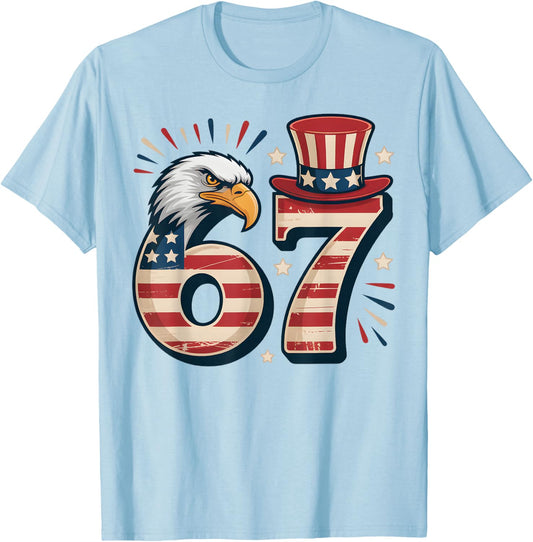 Vintage 67 Six Seven Eagle 4th of July Funny Meme USA Flag T-Shirt - T-Shirt | Light Blue
