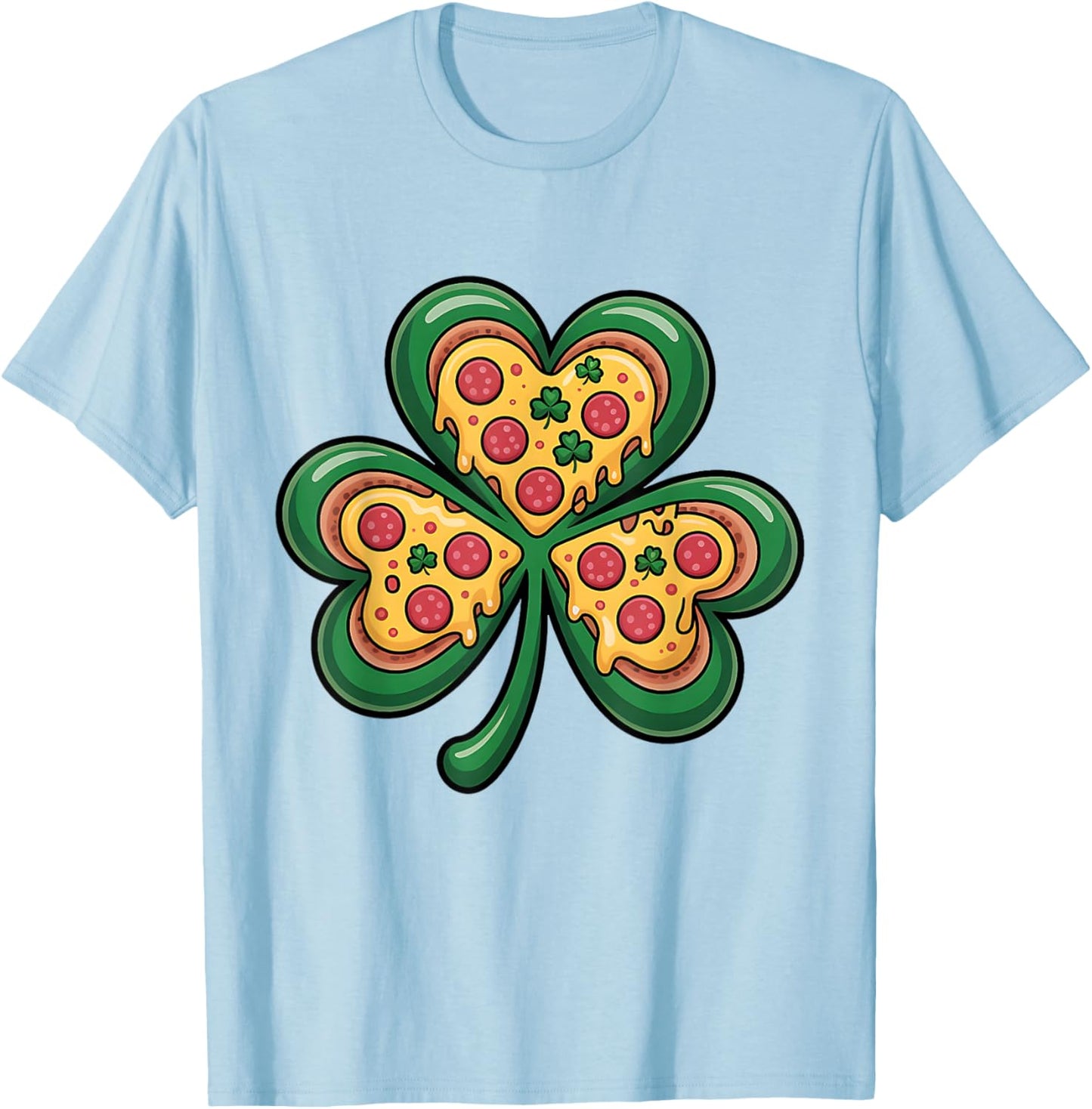 Funny Shamrock Pizza St Patrick’s Day Clover T-Shirt - T-Shirt | Light Blue