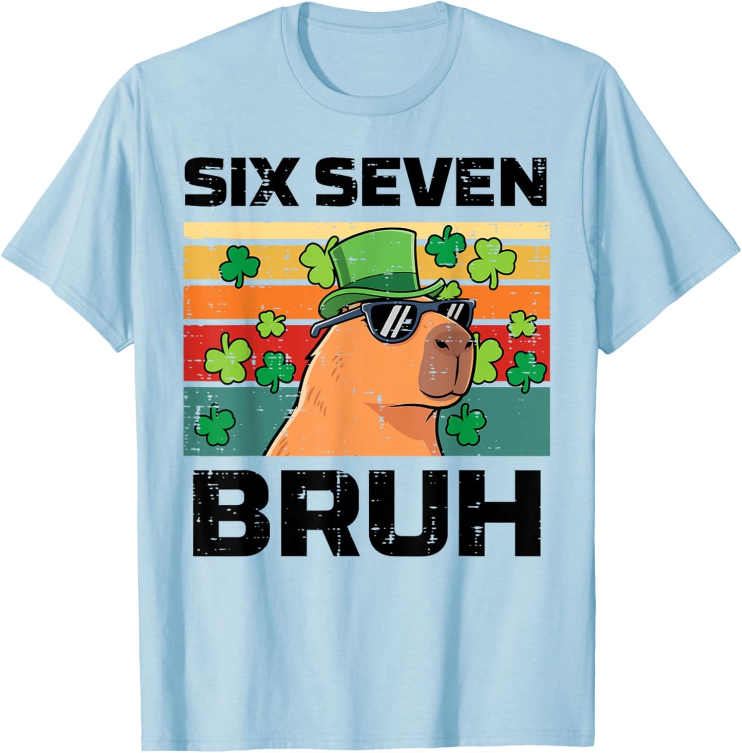 Six Seven Bruh Capybara 6 7 St Patricks Day Kids Boys Youth T-Shirt - T-Shirt | Light Blue