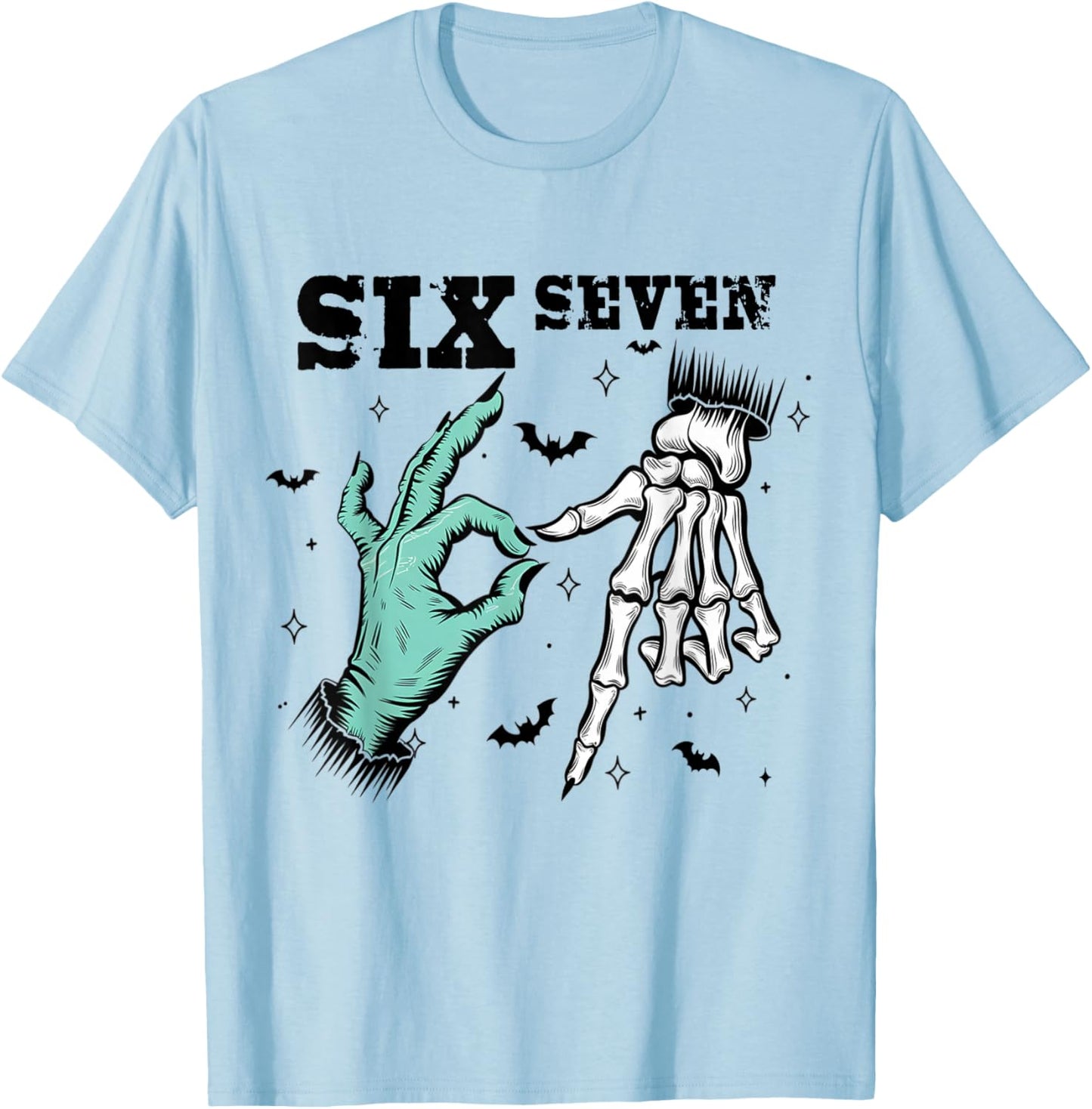 Funny 67 Meme Spooky Skeleton Six Seven Gen Alpha Slang T-Shirt - T-Shirt | Light Blue