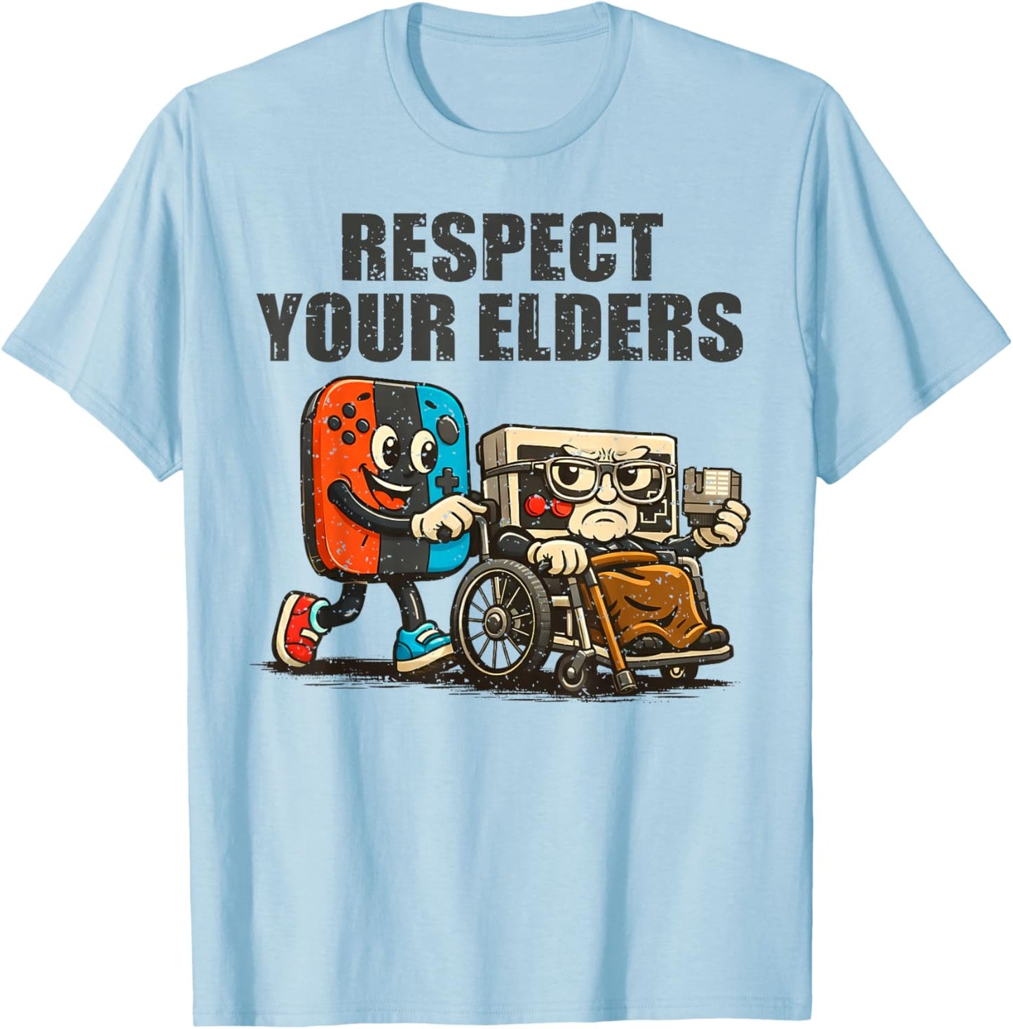 Respect Your Elders Retro Gaming Funny Gamer Controller 80s T-Shirt - T-Shirt | Light Blue