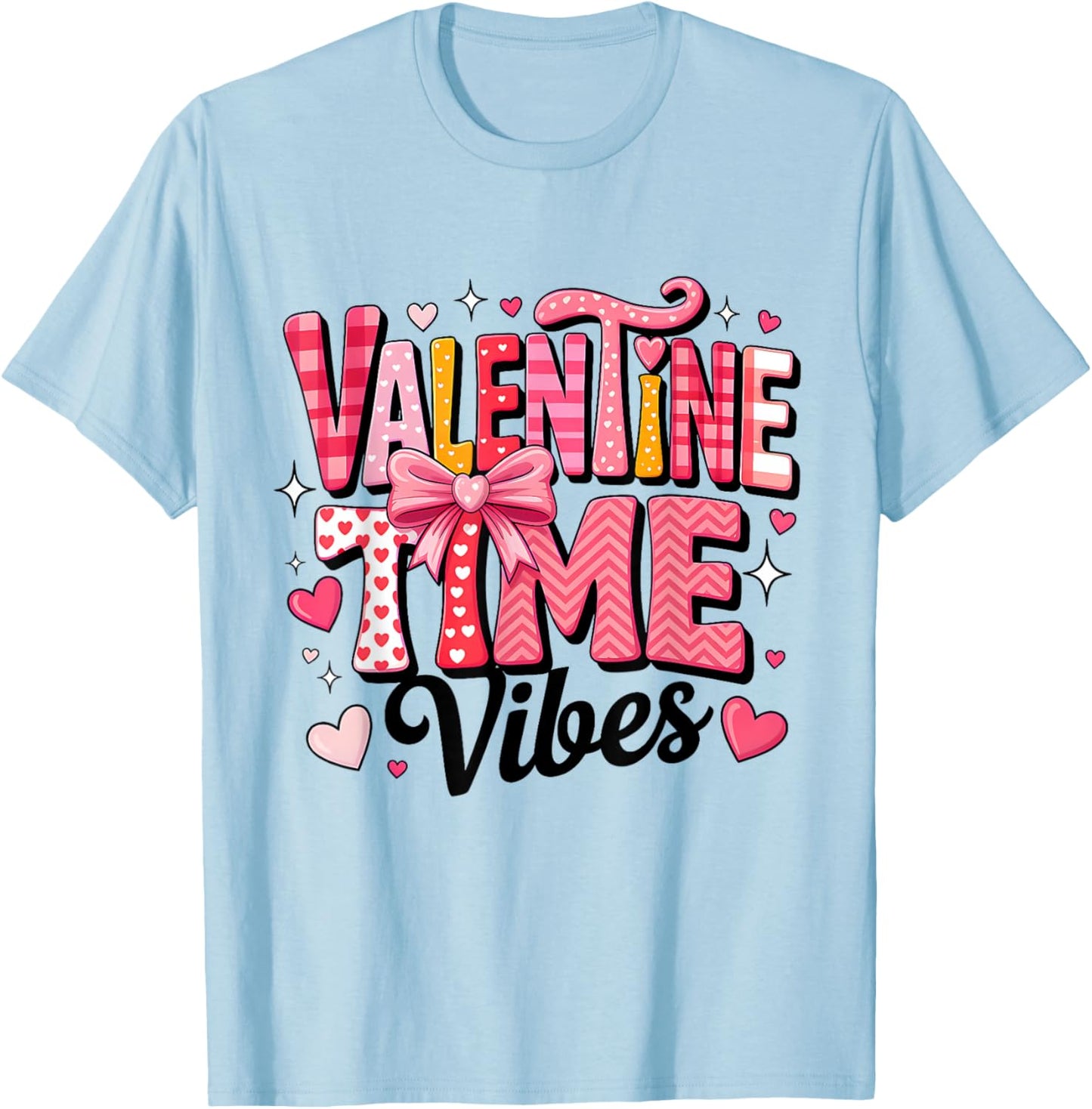 Valentine Vibes Happy Valentine Pink Bow Girl Kids T-Shirt - T-Shirt | Light Blue