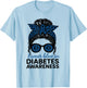 I Wear Blue for Diabetes Awareness Leopard Messy Bun T-Shirt - T-Shirt | Light Blue