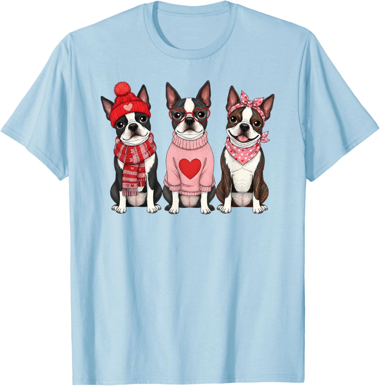 Cute Boston Terrier Valentine Dog T-Shirt - T-Shirt | Light Blue