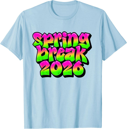 Spring Break 2026 Pink Green Cruise Beach Vacation Trip T-Shirt - T-Shirt | Light Blue