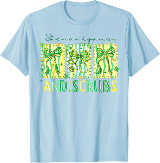 Shenanigans Scrubs Nurse Coquette Stethoscope Bow T-Shirt - T-Shirt | Light Blue